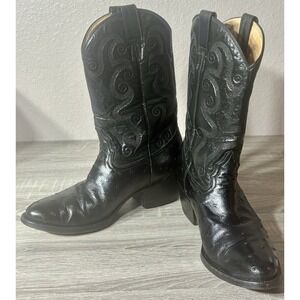 Vintage Pecos Bill Black Quill Ostrich Leather Cowboy Boots Mens 9EE Mexico EUC